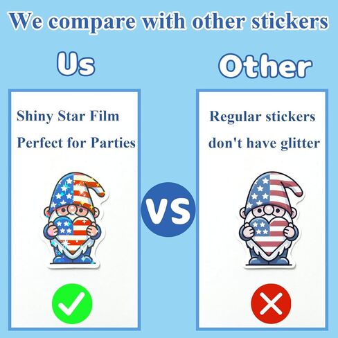 100Pcs 4th of July Theme Waterproof Vinyl Glitter Holographic Stickers Patriotic Independence Day & Party Favors Decorations for Water Bottle Bumper Car Laptop Skateboard in Saudi Arabia