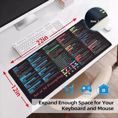 ChatGPT Prompt Cheat Sheet Desk Mat - 12x22 in Effective AI Prompts Quickstart Guide Mat for Keyboard and Mouse, ChatGPT and Copilot Frameworks Quick Reference Sheet Mouse Pad for Beginners in Saudi Arabia