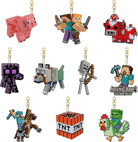 GQYCZZ 10pack kit Kids Diamond Art Painting Keyrings - Double Sided MC Mosaic Kits for Boys and Girls - Arts and Crafts for Ages 6+12,Mini Gem Art Birthday and Festival Gift Key Pendant Decor in Saudi Arabia