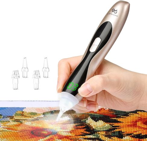 أدوات فنية ماسية PP OPOUNT، قلم رسم ماسي كهربائي مع ضوء، 3 شفط و3 مستويات سطوع، شاشة LED، قبضة مريحة وهادئة، أقلام فنية ماسية لاسلكية وقابلة لإعادة الشحن (ذهبي) in Kuwait