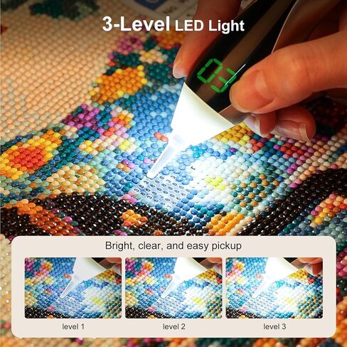 أدوات فنية ماسية PP OPOUNT، قلم رسم ماسي كهربائي مع ضوء، 3 شفط و3 مستويات سطوع، شاشة LED، قبضة مريحة وهادئة، أقلام فنية ماسية لاسلكية وقابلة لإعادة الشحن (ذهبي) in Kuwait
