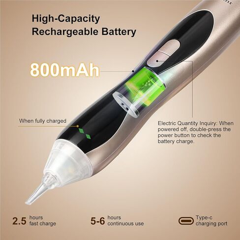 أدوات فنية ماسية PP OPOUNT، قلم رسم ماسي كهربائي مع ضوء، 3 شفط و3 مستويات سطوع، شاشة LED، قبضة مريحة وهادئة، أقلام فنية ماسية لاسلكية وقابلة لإعادة الشحن (ذهبي) in Kuwait