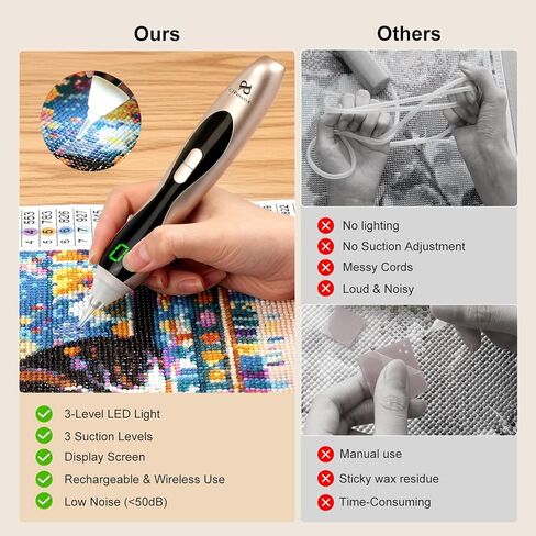 أدوات فنية ماسية PP OPOUNT، قلم رسم ماسي كهربائي مع ضوء، 3 شفط و3 مستويات سطوع، شاشة LED، قبضة مريحة وهادئة، أقلام فنية ماسية لاسلكية وقابلة لإعادة الشحن (ذهبي) in Kuwait