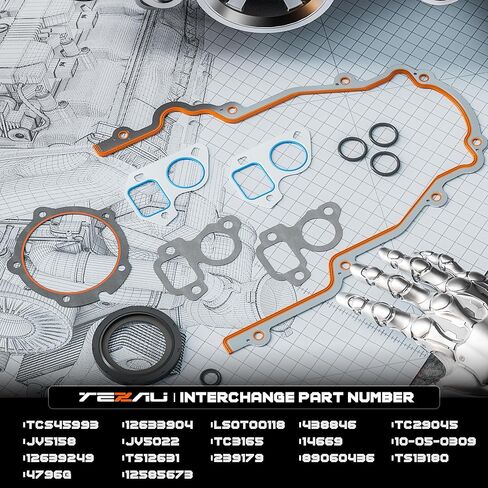 Timing Cover Gasket Set Compatible with 1997-2016 Chevrolet GMC Cadillac Hummer Pontiac Saab Buick 4.8L 5.3L 5.7L 6.0L 6.2L Engine LS LS1 LS2 LS3 LS6 LQ9 LQ4, Interchange Part Number TCS45993 in Kuwait