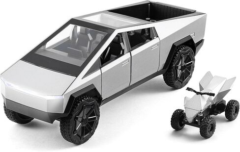 1:22 Scale Diecast Toy Trucks, Metal Pull Back Pickup with Mini ATV, Vehicle Playset for Kids, Birthday Gift for Boys 3+ (Silver) in Saudi Arabia