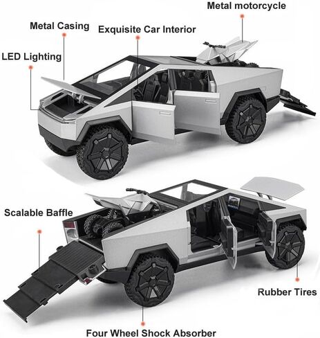 1:22 Scale Diecast Toy Trucks, Metal Pull Back Pickup with Mini ATV, Vehicle Playset for Kids, Birthday Gift for Boys 3+ (Silver) in Saudi Arabia