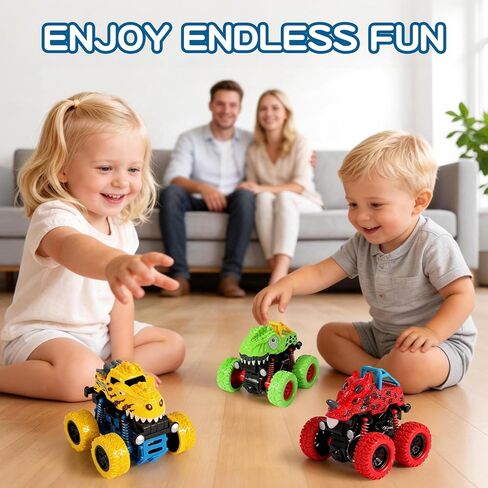 Dinosaur Toys for 2 3 4 5 Year Old Boys - 3 Pack Monster Truck Toys with Friction Power 360° Rotating Push and Go Cars for Toddlers Ages 2-4-6 - Boys Girls Birthday Gifts for Kids 3-5 in Saudi Arabia