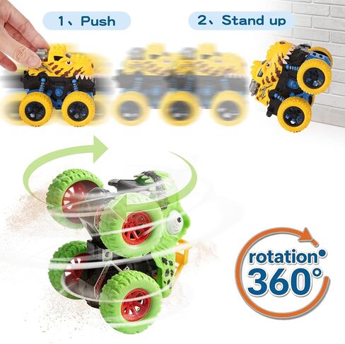 Dinosaur Toys for 2 3 4 5 Year Old Boys - 3 Pack Monster Truck Toys with Friction Power 360° Rotating Push and Go Cars for Toddlers Ages 2-4-6 - Boys Girls Birthday Gifts for Kids 3-5 in Saudi Arabia