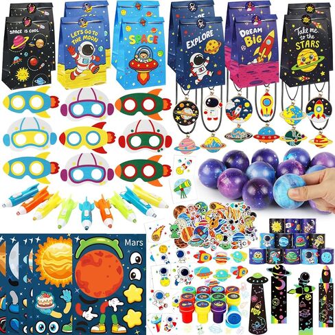 Space Party Favors, Birthday & Party Decorations - 254 PCS Outer Space Goodie Bag Stuffers Fillers for Kids with Astronaut Toys, Stickers, Stress Balls, Masks and Necklaces in Saudi Arabia