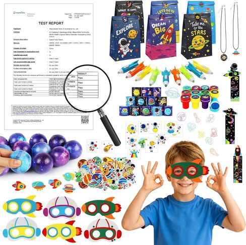 Space Party Favors, Birthday & Party Decorations - 254 PCS Outer Space Goodie Bag Stuffers Fillers for Kids with Astronaut Toys, Stickers, Stress Balls, Masks and Necklaces in Saudi Arabia