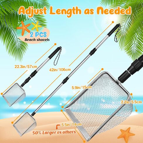 2 PCS Beach Mesh Shovel Sand Sifters, [50% Larger] Summer Enlarged Shark Tooth Sifter for Shell Collecting, Filter Sand Scooper Beach Tools for Adults and Kids in Saudi Arabia