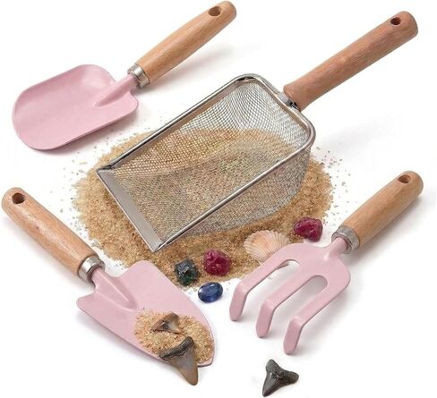 Beach Sand Toys for Kids Toddlers, Beach Mesh Shovel Rake Set with Sifter & Shell Clipping Tongs, Travel Mesh Scooper for Digging, Sifting Collecting Shells, Shark Tooth Sifter Dipper for Boys Girls in Kuwait