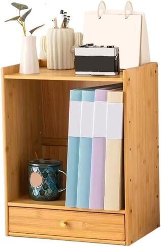 Bookcase Minimalism Bamboo Tabletop Bookshelf with Drawer Home Dormitorie Storag Rack Modern in Saudi Arabia