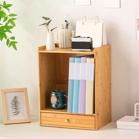 Bookcase Minimalism Bamboo Tabletop Bookshelf with Drawer Home Dormitorie Storag Rack Modern in Saudi Arabia
