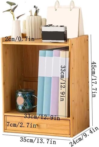 Bookcase Minimalism Bamboo Tabletop Bookshelf with Drawer Home Dormitorie Storag Rack Modern in Saudi Arabia