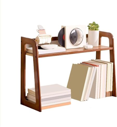 Bookcase Trapezoid Open Desk Bookshelf Home Double Layer Organizer Rack Simple Style Modern in Saudi Arabia