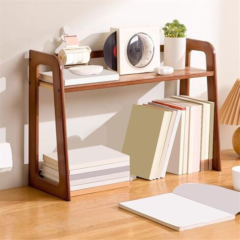 Bookcase Trapezoid Open Desk Bookshelf Home Double Layer Organizer Rack Simple Style Modern in Saudi Arabia