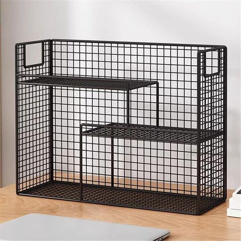 Bookcase Desktop Industrial Style Iron Bookshelf Large Capacity Multipurpose Home Organizer Rack Modern in Saudi Arabia