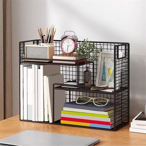 Bookcase Desktop Industrial Style Iron Bookshelf Large Capacity Multipurpose Home Organizer Rack Modern in Saudi Arabia