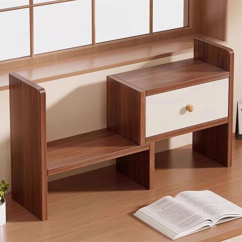 Bookcase Desktop Adjustable Bookshelf Expandable Density Board Organizer Shelf with Drawer Modern in Saudi Arabia
