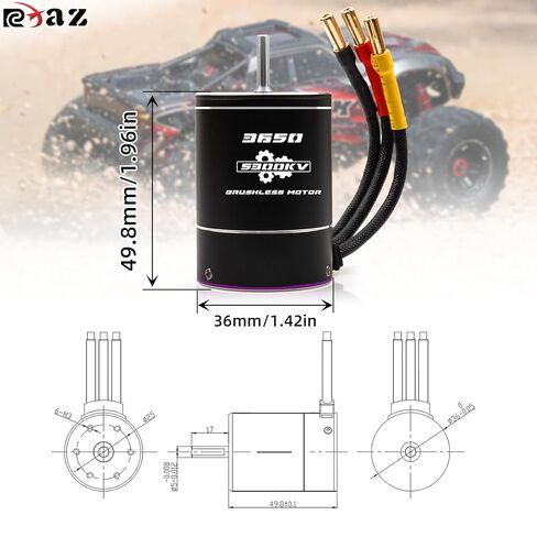 Brushless Splash-Proof Power Kit Combo ESC 75A/480 with 3.175mm Shaft 3650 5300KV for 1/10 SCX10 TRX4 RC Car Truck Racing/Off-Road/High-Speed ​​Vehicles in Saudi Arabia