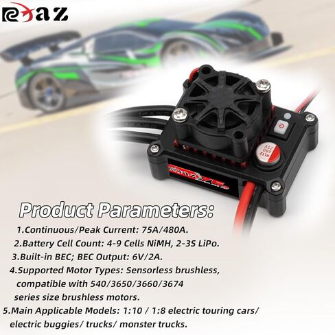 Brushless Splash-Proof Power Kit Combo ESC 75A/480 with 3.175mm Shaft 3650 5300KV for 1/10 SCX10 TRX4 RC Car Truck Racing/Off-Road/High-Speed ​​Vehicles in Saudi Arabia