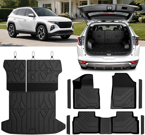 مجموعة سجادات أرضية TPE لسيارة Hyundai Tucson 2026 2025 2024 2023 2022، بطانات أرضية تناسب جميع الأحوال الجوية وبطانة شحن ومسند الظهر (ليست للهجين) in Kuwait
