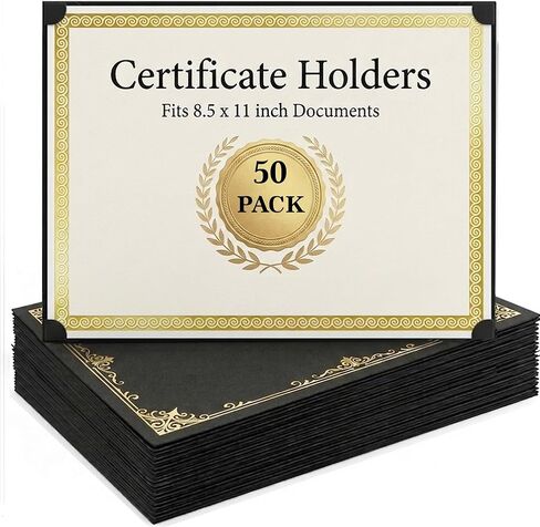 30 Pack Single Sided Certificate Holders 8.5x11 Black - Award Certificate Folders with Gold Foil Border Cardstock Covers Letter Size - Graduation Certificate Sleeves - Protective Diploma Holders Bulk in Saudi Arabia
