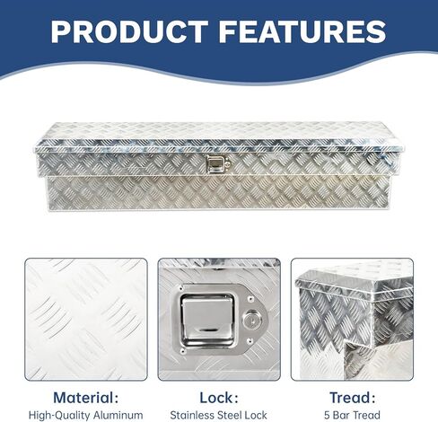 SSN 60" Aluminum Side Mount Tool Box，60 x 13 x 14 Inch Pickup Truck Bed ToolBox Trailer Storage with 5 Bar Tread and Paddle Latch，Silver. in Saudi Arabia