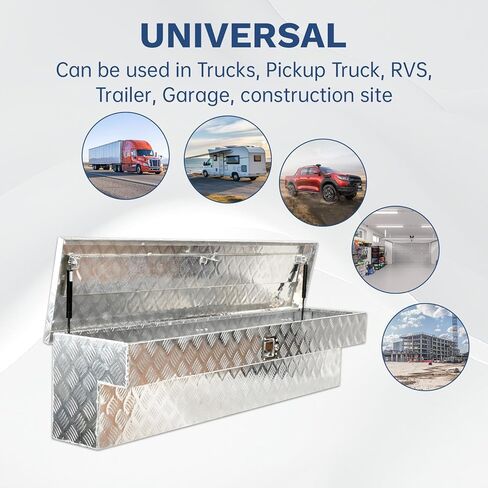 SSN 60" Aluminum Side Mount Tool Box，60 x 13 x 14 Inch Pickup Truck Bed ToolBox Trailer Storage with 5 Bar Tread and Paddle Latch，Silver. in Saudi Arabia
