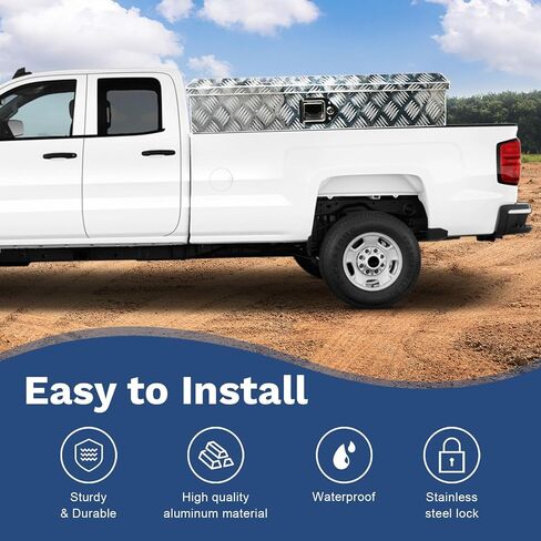 SSN 60" Aluminum Side Mount Tool Box，60 x 13 x 14 Inch Pickup Truck Bed ToolBox Trailer Storage with 5 Bar Tread and Paddle Latch，Silver. in Saudi Arabia