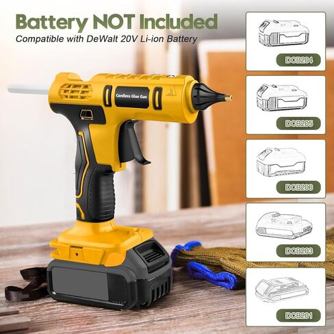 Cordless Hot Glue Gun for DeWalt 20V Battery Powered, 100W Full Size Glue Gun Cordless & Rechargeable, Wireless Battery Powered Hot Glue Gun and Sticks Set with 12pcs 0.43'' Glue Sticks (Yellow) in Saudi Arabia
