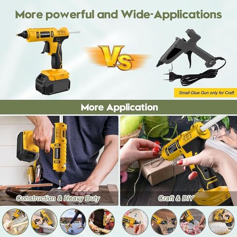 Cordless Hot Glue Gun for DeWalt 20V Battery Powered, 100W Full Size Glue Gun Cordless & Rechargeable, Wireless Battery Powered Hot Glue Gun and Sticks Set with 12pcs 0.43'' Glue Sticks (Yellow) in Saudi Arabia
