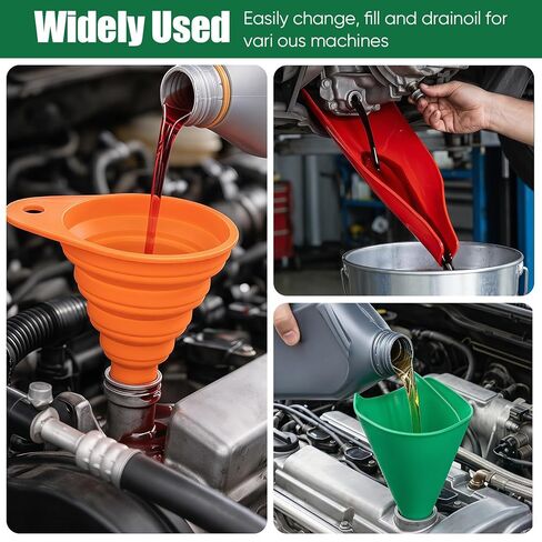 Flexible Oil Drain Funnel Set, 3PCS Reusable Silicone Foldable Oil Funnel for Spill-Free Oil Change, Moldable Draining Tool for Car Truck Motorcycle Garage Use in Saudi Arabia