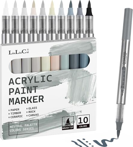 LIULIUCAI 10 Pcs Skin Tone Acrylic Paint Markers, Brush Tip Acrylic Paint Pens for Portrait Hair, Water-Based Skin Markers for Rock, Wood, Canvas, Glass, Stone, Fabric, Egg, DIY Crafts, No Bleeding in Saudi Arabia