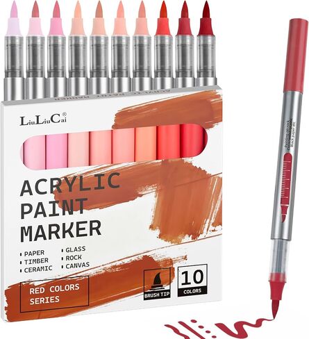 LIULIUCAI 10 Pcs Skin Tone Acrylic Paint Markers, Brush Tip Acrylic Paint Pens for Portrait Hair, Water-Based Skin Markers for Rock, Wood, Canvas, Glass, Stone, Fabric, Egg, DIY Crafts, No Bleeding in Saudi Arabia