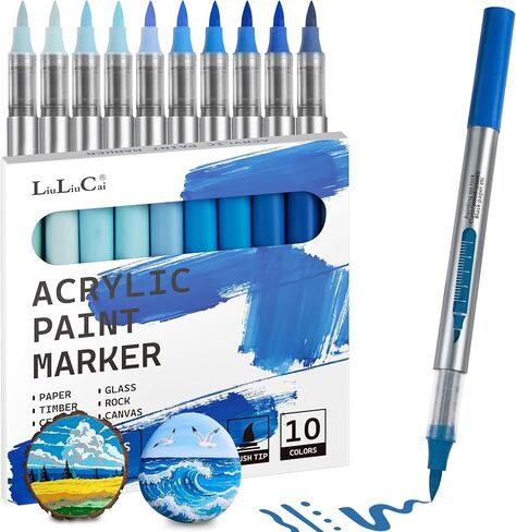 LIULIUCAI 10 Pcs Skin Tone Acrylic Paint Markers, Brush Tip Acrylic Paint Pens for Portrait Hair, Water-Based Skin Markers for Rock, Wood, Canvas, Glass, Stone, Fabric, Egg, DIY Crafts, No Bleeding in Saudi Arabia