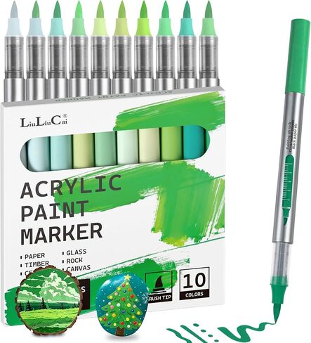 LIULIUCAI 10 Pcs Skin Tone Acrylic Paint Markers, Brush Tip Acrylic Paint Pens for Portrait Hair, Water-Based Skin Markers for Rock, Wood, Canvas, Glass, Stone, Fabric, Egg, DIY Crafts, No Bleeding in Saudi Arabia