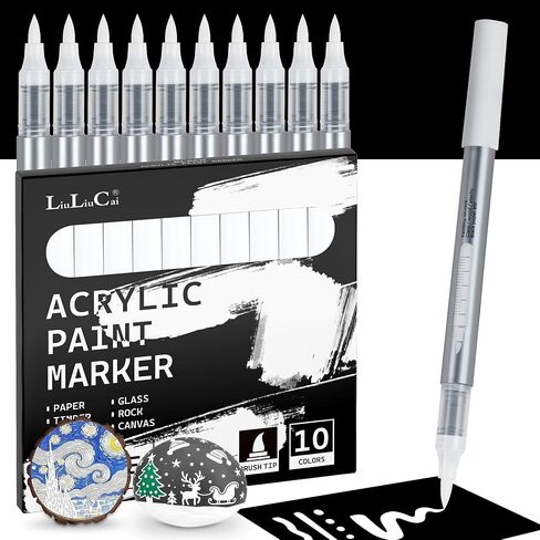LIULIUCAI 10 Pcs Skin Tone Acrylic Paint Markers, Brush Tip Acrylic Paint Pens for Portrait Hair, Water-Based Skin Markers for Rock, Wood, Canvas, Glass, Stone, Fabric, Egg, DIY Crafts, No Bleeding in Saudi Arabia
