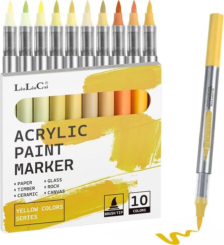 LIULIUCAI 10 Pcs Skin Tone Acrylic Paint Markers, Brush Tip Acrylic Paint Pens for Portrait Hair, Water-Based Skin Markers for Rock, Wood, Canvas, Glass, Stone, Fabric, Egg, DIY Crafts, No Bleeding in Saudi Arabia