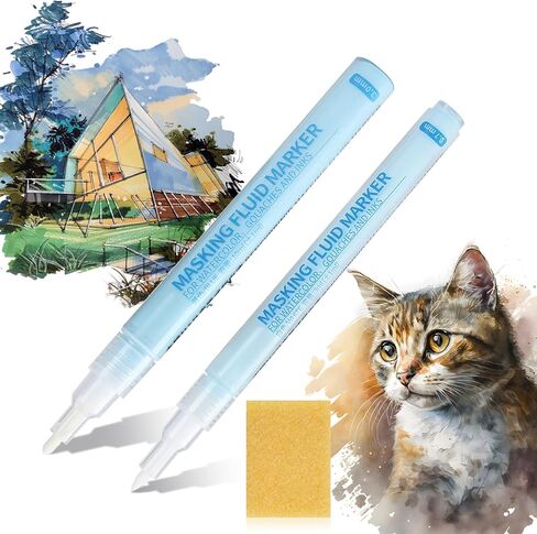 Masking Fluid Marker Set for Watercolor – Dual Size Pack (0.7mm Fine & 3.0mm Broad Tips) – Liquid Frisket Pen with Residue Eraser – Preserve White Highlights for Ink & Gouache in Saudi Arabia
