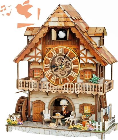 3D Puzzle for Adults Clock,German Pastoral Cottage Cuckoo Clock Model Kit-Mechanical DIY Pendulum Clock with Roman Numerals-Desk Home Office Decor Personalized Gifts for DIY Lovers in Saudi Arabia