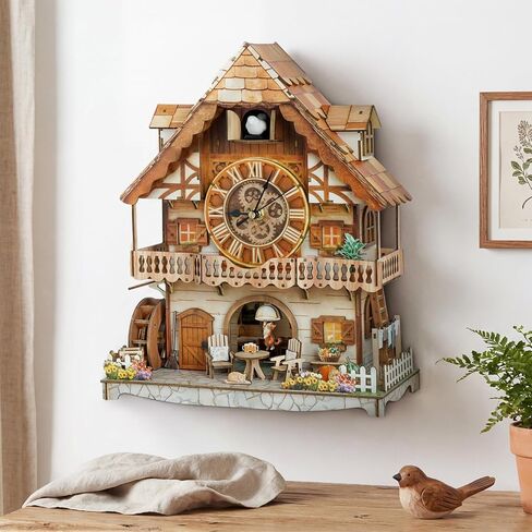 3D Puzzle for Adults Clock,German Pastoral Cottage Cuckoo Clock Model Kit-Mechanical DIY Pendulum Clock with Roman Numerals-Desk Home Office Decor Personalized Gifts for DIY Lovers in Saudi Arabia