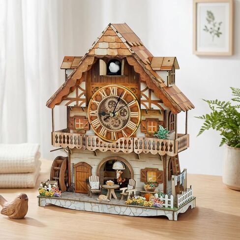 3D Puzzle for Adults Clock,German Pastoral Cottage Cuckoo Clock Model Kit-Mechanical DIY Pendulum Clock with Roman Numerals-Desk Home Office Decor Personalized Gifts for DIY Lovers in Saudi Arabia