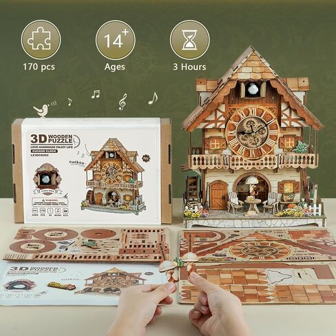 3D Puzzle for Adults Clock,German Pastoral Cottage Cuckoo Clock Model Kit-Mechanical DIY Pendulum Clock with Roman Numerals-Desk Home Office Decor Personalized Gifts for DIY Lovers in Saudi Arabia