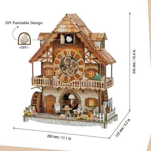 3D Puzzle for Adults Clock,German Pastoral Cottage Cuckoo Clock Model Kit-Mechanical DIY Pendulum Clock with Roman Numerals-Desk Home Office Decor Personalized Gifts for DIY Lovers in Saudi Arabia