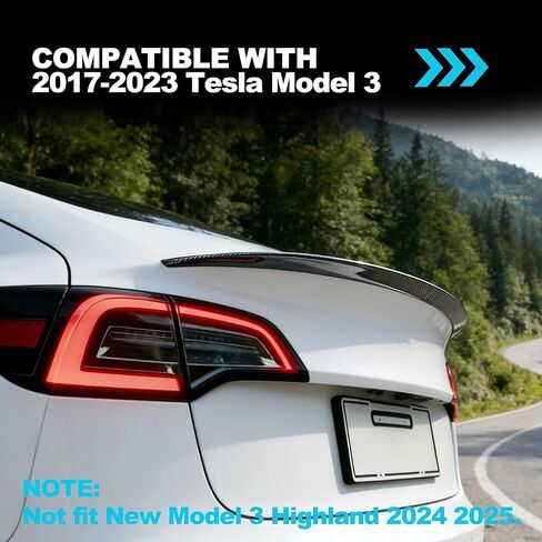Dermon Rear Spoiler Wing for Tesla Model 3 2017-2023 ABS Carbon Fiber Style Sporty Rear Trunk Lip Automotive Accessories Adhesive No Drill in Saudi Arabia