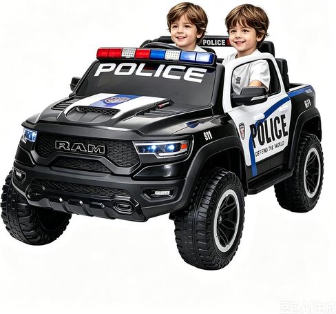 FINITO 4WD Kids 24V 4x4 Kids Ride On 2 Seater Police Truck, Remote Control Ride On Toy Car, Kids' Electric Ride On Truck, Kids' Side by Side Truck for Children Ages 3+, Powered Cars for Kids in Saudi Arabia