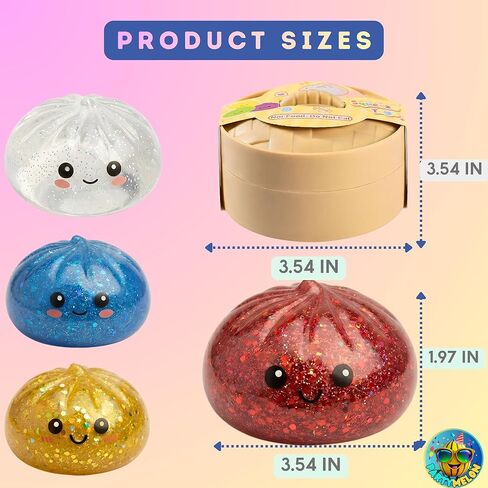 Glitter Dumpling Squishy Mystery Box 4 Pcs - 2026 Upgraded Dumplings Squishes for Adults Teens Squeeze Easter Basket Stuffers Smiling White Red Blue Gold in Saudi Arabia