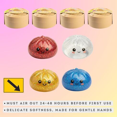 Glitter Dumpling Squishy Mystery Box 4 Pcs - 2026 Upgraded Dumplings Squishes for Adults Teens Squeeze Easter Basket Stuffers Smiling White Red Blue Gold in Saudi Arabia